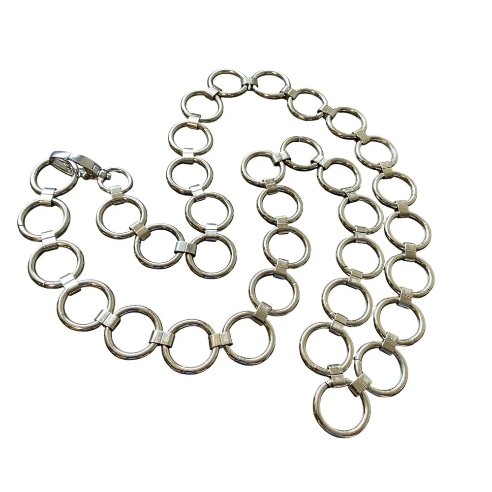 Silver Tone O-Ring Link Chain Belt Adjustable Lobster Clasp Statement Accessory